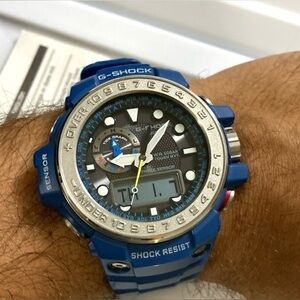 Casio Gshock GWN1000, blue, solar, multiband 6, box, tin, papers, Gulfmaster